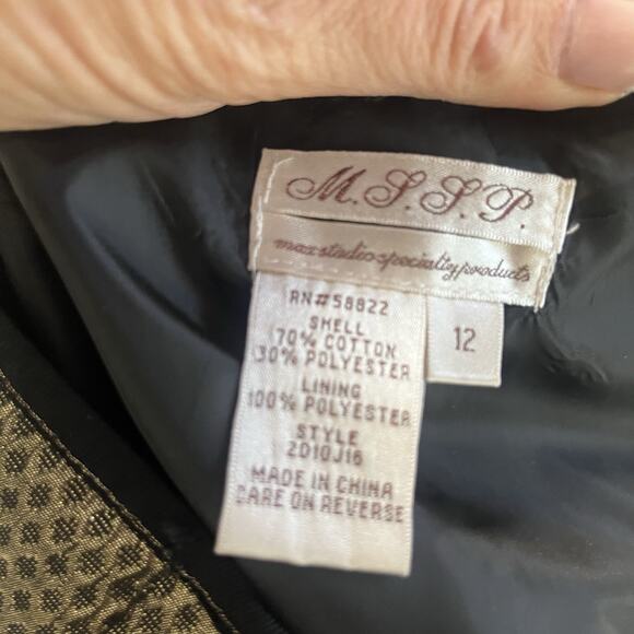 M.S.S.P. Skirt sz 12 Gold Diamonds Straight Knee Pleats Career Cocktail Wedding - Picture 7 of 7
